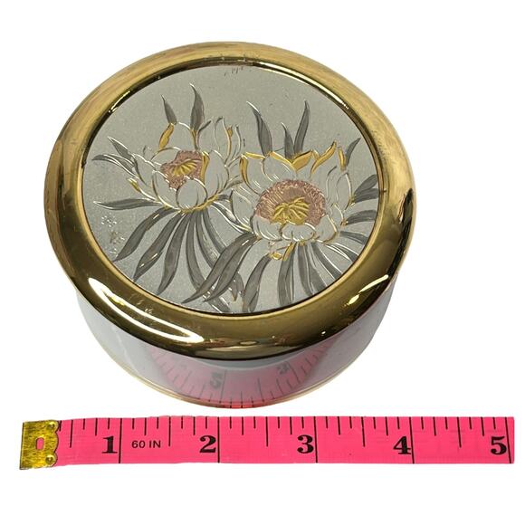 Chokin Art Trinket Box 14k Gold Covered Dish Dresser Bowl 4” Floral Japan Vtg - Picture 5 of 7